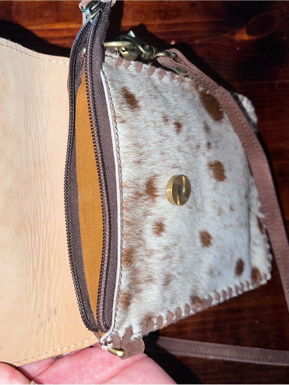 American Darling Tooled Leather & Cowhide Crossbody Bag - Brown/White - Picture 3 of 5